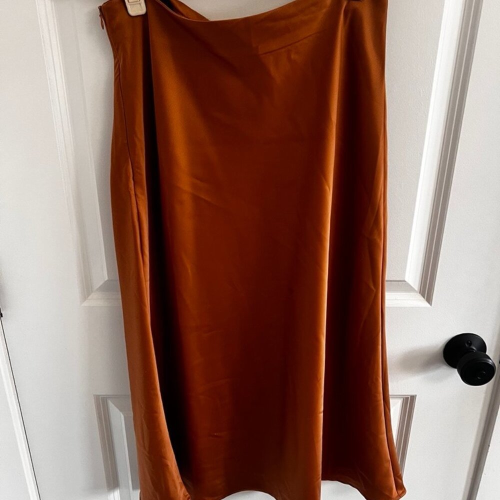Casual Silk Midi Skirt High Waisted Long Skirts Zipper Elegant Work Skirts